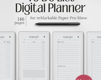 Plantillas de planificador de listas de tareas en PDF para reMarkable Paper Pro Move, 6 diseños para tomar notas y aumentar la productividad.