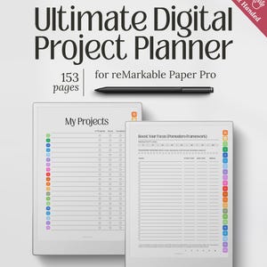 Mallar för projektplanerare för reMarkable Paper Pro, Produktivitet, Uppgifter, Målplanering, PDF-nedladdning