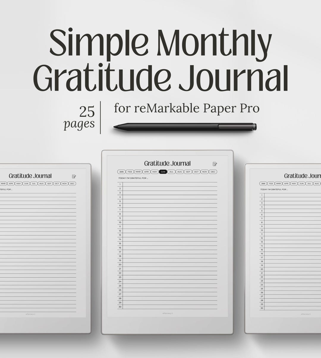 Templates for Remarkable Paper Pro, Monthly Digital Gratitude Journal ...