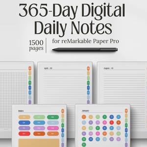 Templates for reMarkable Paper Pro, 365-Day Daily Notes PDF Bundle, Undated Lined, Grid & Dashed
