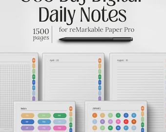 Plantillas para reMarkable Paper Pro, paquete de notas diarias de 365 días en PDF, sin fecha, con líneas, cuadrícula y trazos.