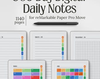 Templates for reMarkable Paper Pro Move, 365-Day Daily Notes Bundle, Undated Lined, Grid & Dashed
