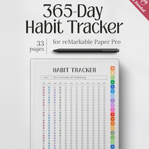 Vorlagen für Remarkable Paper Pro, Minimalistischer 365 Tage Habit Tracker, verknüpfter PDF Digitaler Download