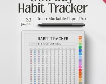 Plantillas para Remarkable Paper Pro, Seguimiento de hábitos minimalista de 365 días, Descarga digital en PDF con hipervínculos