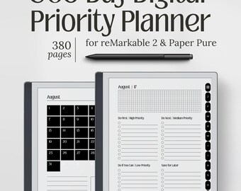 Plantillas para reMarkable 2 y Paper Pure, Planificador de Prioridades de 365 días, Páginas diarias sin fecha, Descarga en PDF