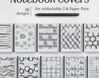 Templates for reMarkable 2 Paper Pure, Notebook Covers, 16 Brushstroke Digital Designs, PDF Download