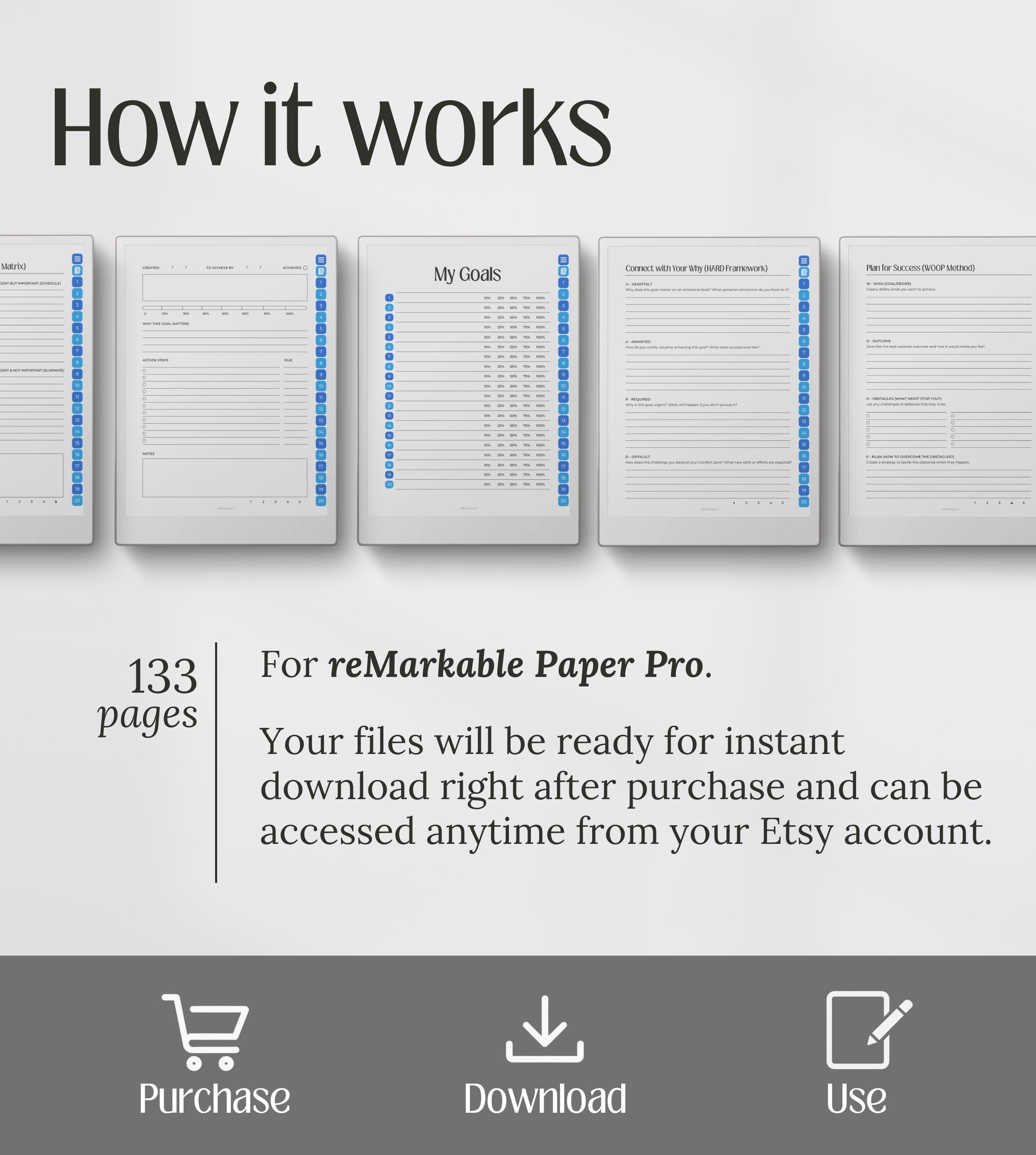 Planner for Remarkable Paper Pro, Goal Setting Templates, Digital ...