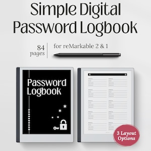 reMarkable 2のテンプレート、デジタルパスワードログブック、ハイパーリンク付きA～Zインデックス、PDFの即時ダウンロード