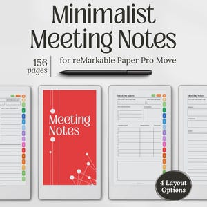 Minimalistische Notizen für reMarkable Paper Pro Move, 4 Layouts, digitale Notizen Seiten, PDF Download