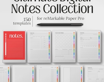 Sjablonen voor ReMarkable Paper Pro, 150 digitale notebookpagina's voor het maken van aantekeningen, journaling en productiviteit