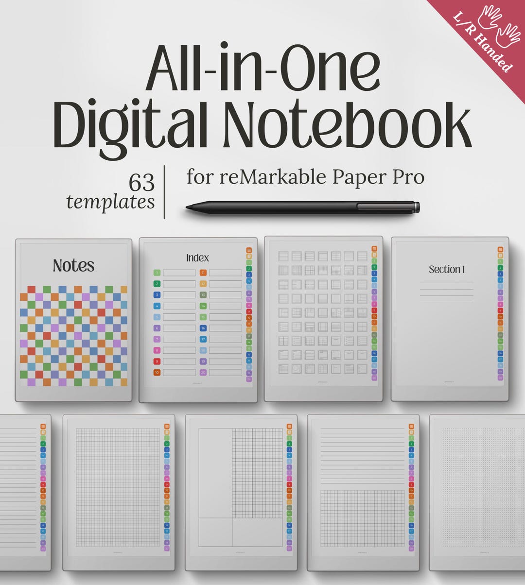 Remarkable Paper Pro Templates, Digital Notebook, 63 E-ink Templates ...