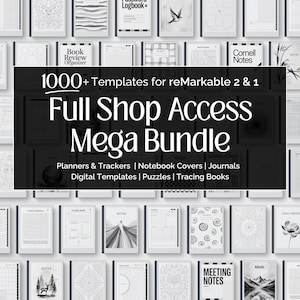 Sjablonen voor reMarkable 2, Ultimate Mega-bundel met planners, notitieboeken, omslagen, puzzels en overtrekpagina's