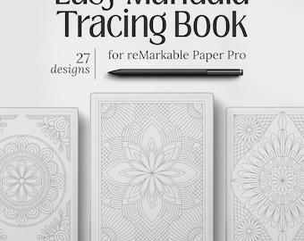 Templates for reMarkable Paper Pro, Mandala Tracing Book Relaxation, 27 Designs, PDF Instant Download