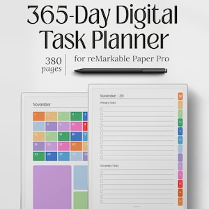 365-Day Task Planner for reMarkable Paper Pro, Undated Digital Daily Templates, PDF Instant Download