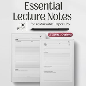 Lecture Notes Planner for reMarkable Paper Pro, Essential Study Template, PDF Digital Download