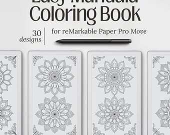 Templates for Remarkable Paper Pro Move, Mandala Relaxing Coloring Book PDF, 30 Easy Designs
