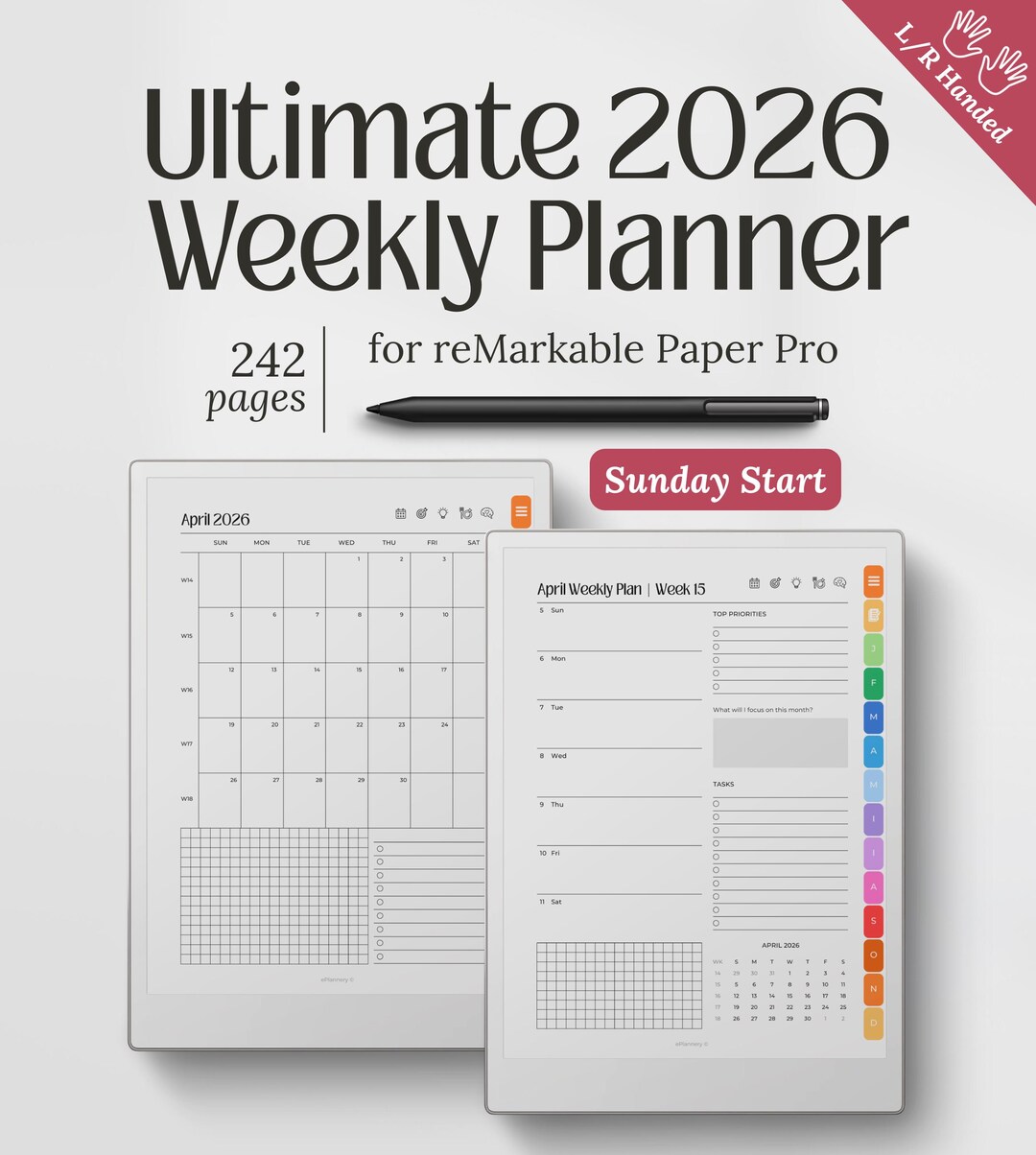 Templates for Remarkable Paper Pro, 2026 Weekly Planner, Minimalist ...