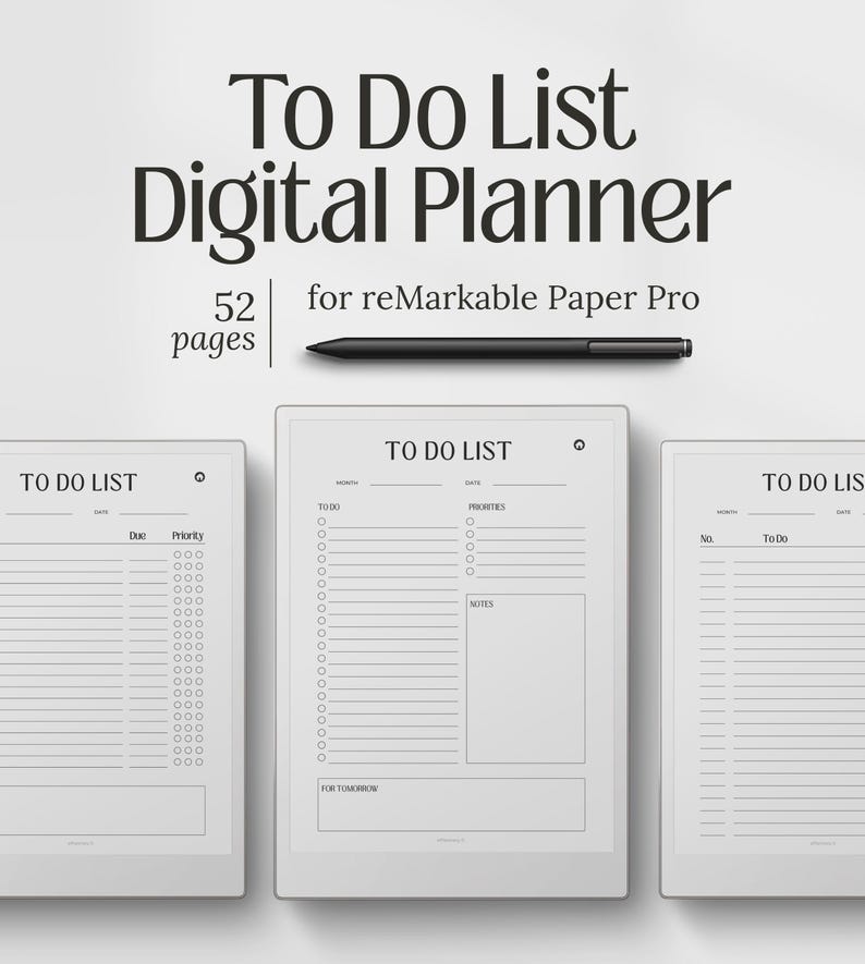 Templates for Remarkable Paper Pro, Todo List Planner PDF, Digital