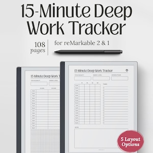 Templates for reMarkable 2, 15-Minute Deep Work Tracker, Focus Productivity Time Blocking, PDF Download