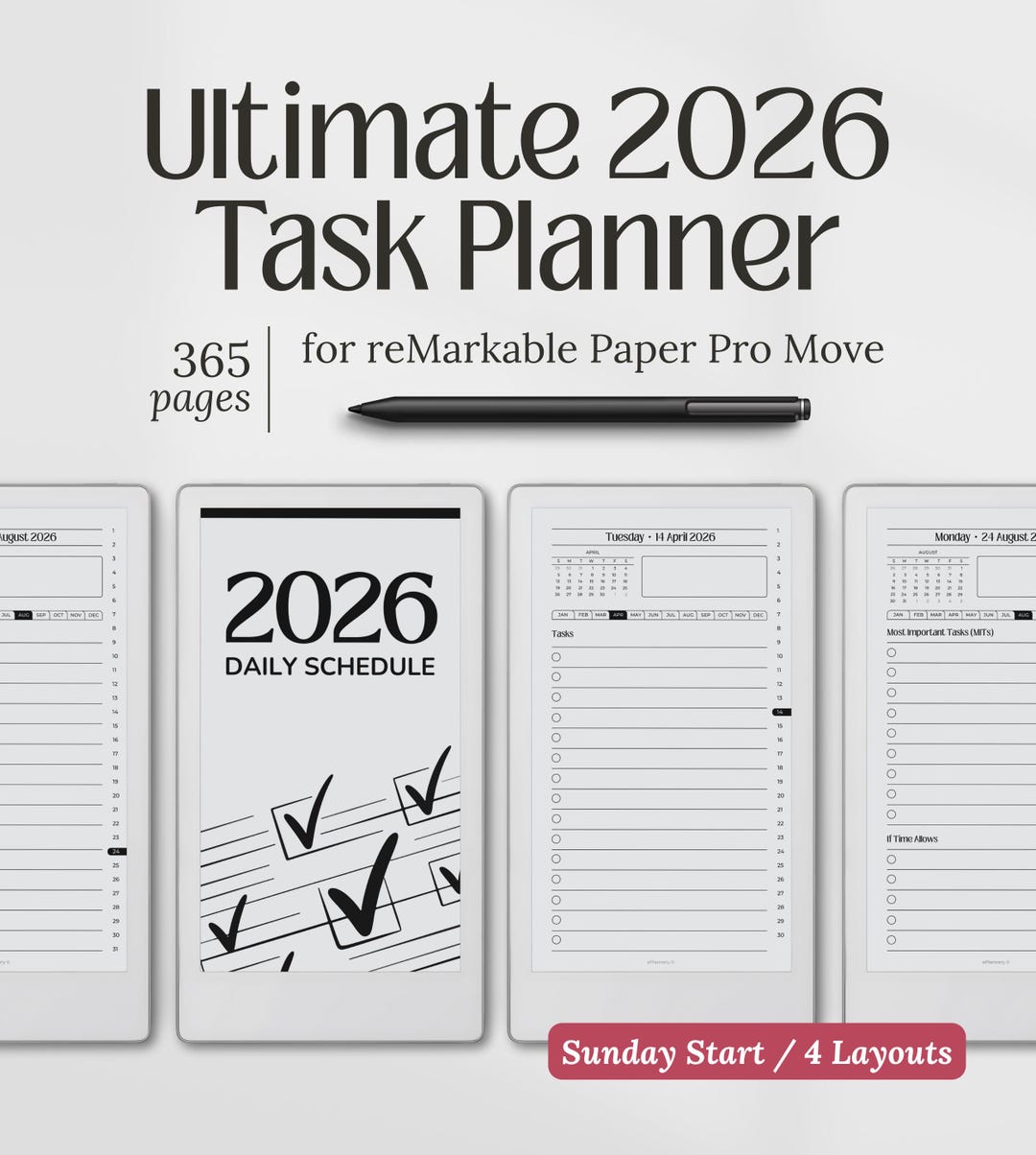 Templates for Remarkable Paper Pro Move, 2026 Task Planner, to Do List ...