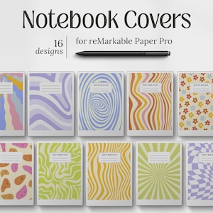 Digital Notebook Covers for reMarkable Paper Pro, 16 Retro Style Designs, PDF Instant Download