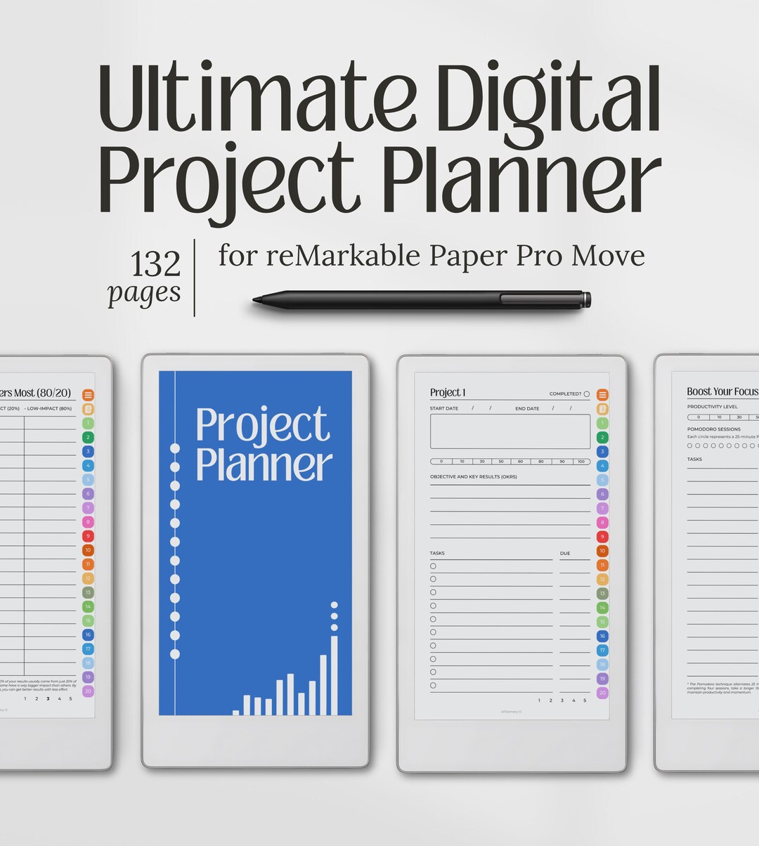 Project Planner Templates for Remarkable Paper Pro Move, Productivity ...