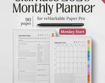 Templates for reMarkable Paper Pro, 2026 Monthly Digital Planner, PDF Planning, Notes, Productivity