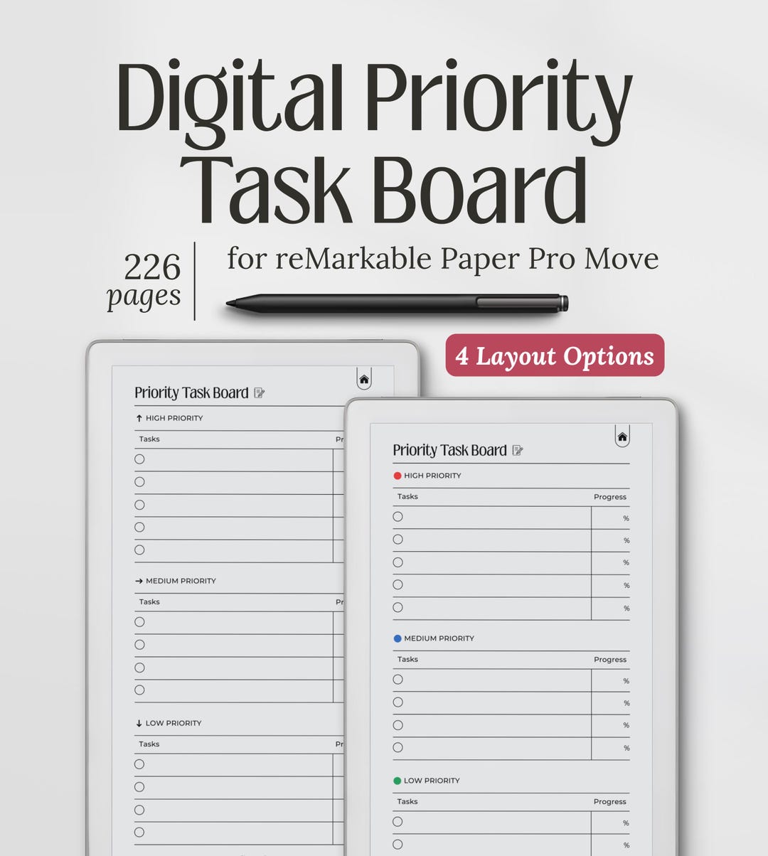Performance Priority Paper.pdf Planner for Remarkable Paper Pro Move, Digital Priority Task Board ...