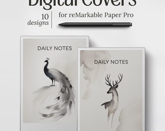 Vorlagen für ReMarkable Paper Pro, Aquarell Tier Digital Cover, Notizbuch & Planer PDF Designs