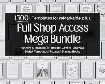Sjablonen voor reMarkable 2, Ultimate Mega-bundel met planners, notitieboeken, omslagen, puzzels en overtrekpagina's