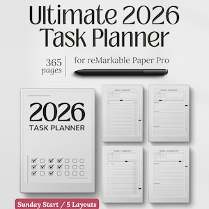 Templates for reMarkable Paper Pro, 2026 Task Planner, Daily To Do List, PDF Download