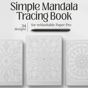 Templates for reMarkable Paper Pro, Simple Mandala Tracing Book, Easy Designs, Digital PDF Download
