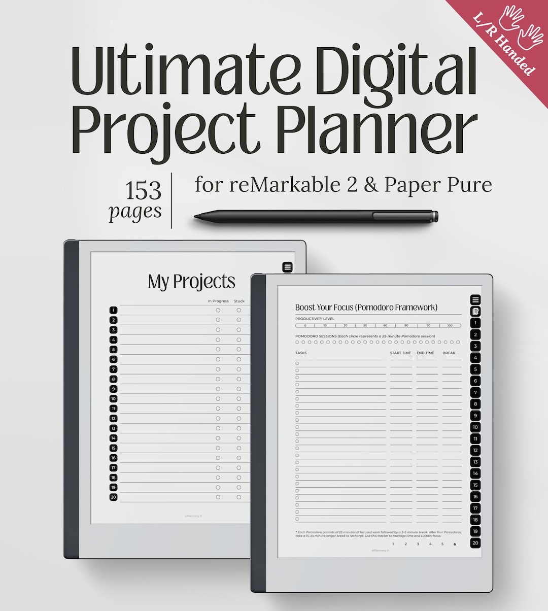 Templates for Remarkable 2 & Paper Pure, Project Planner PDF ...
