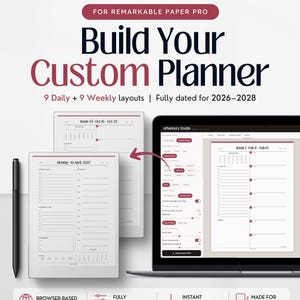 Planificador diario y semanal reMarkable Paper Pro, 2026, 2027, 2028, PDF personalizable (descarga digital)