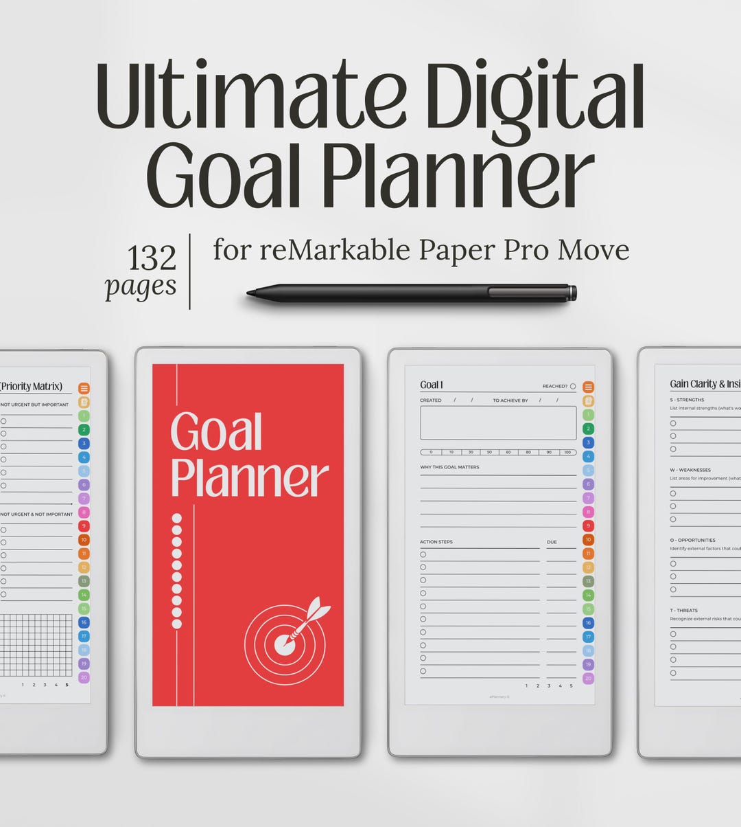Digital Goal Planner for Remarkable Paper Pro Move, Productivity ...