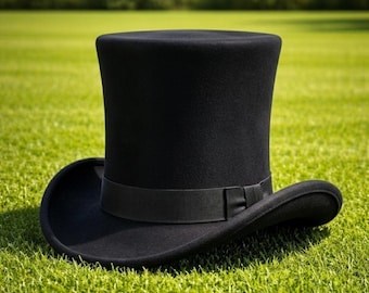 Chapeau haut de forme en cuir de soie noir fait main pour événements victoriens et steampunk