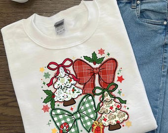 Christmas Bow and Tree PNG, Plaid Gingham Holiday Clipart (Digital Download)