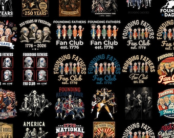 25 + 250 Jahre Amerika PNG-Bundle, Gründerväter Rockband Sublimation, George Washington Lincoln Gitarren-Shirt-Design,Patriotischer 4. Juli PNG