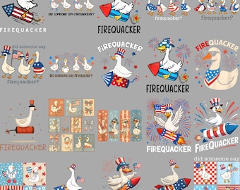 Firequacker Gans PNG Bundle, lustiges 4. Juli Gans Design, Vaterländische Flagge Png, Rot Weiß Blau USA Sublimation Sofortiger Download