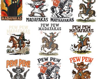 Pew Pew Madafakas PNG Bundle, lustiges westliches Cowgirl Design, Vintage Rodeo Grafik T-Shirt, Land Shirt digitaler Download Geschenk für Frauen