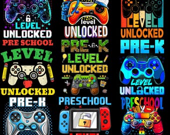幼稚園レベル解放ビデオゲームPNGバンドル、ゲーマー向け新学期PNG、新学期初日、面白いゲーム、ビデオゲームコントローラー