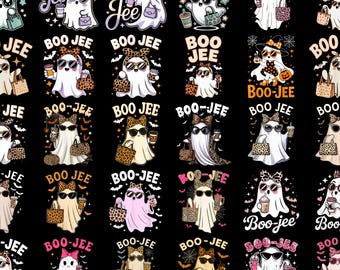30+ Boo Jee ヒョウ柄ゴースト PNG バンドル、ハロウィン秋のゴースト png、パンプキン スパイス png、ハロウィン ママ png、かわいい不気味な季節の PNG、ヒョウ png