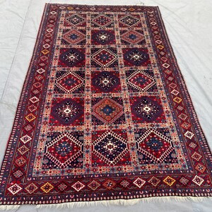 Vintage Turkish Rug 5.1x8.2 ft Hand Knotted Wool Carpet Red Blue Patchwork Medallion Rug Large Area Rug Boho Home Decor
