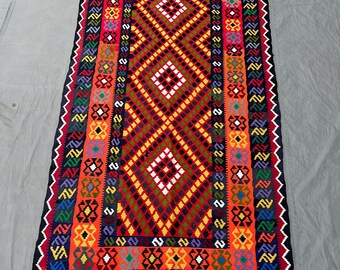 Alfombra Kilim colorida de tejido plano de 1,1 x 1,8 m, estilo vintage afgano, hecha a mano, diseño Maimana, decoración bohemia única para el hogar.