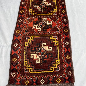 Rust Brown 1.6x3.2 Ft Elephant Foot Turkoman Bukhara Rug, Vintage Hand Knotted Afghan Wool Small Runner, Boho Entryway Home Decor