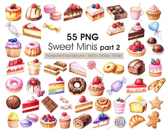 Sweets Clipart PNG -  Candy, Cakes, Cookies, Donuts, Dessert Illustrations for Stickers, Invitations, Packaging, Crafts