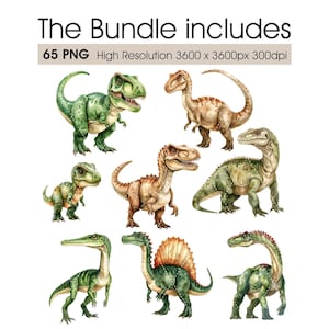 Watercolor Dinosaur Clipart Set – Realistic Jurassic Dinosaurs, Prehistoric Scenes Backgrounds, Kids Party, Nursery, Printable PNG Bundle image 2