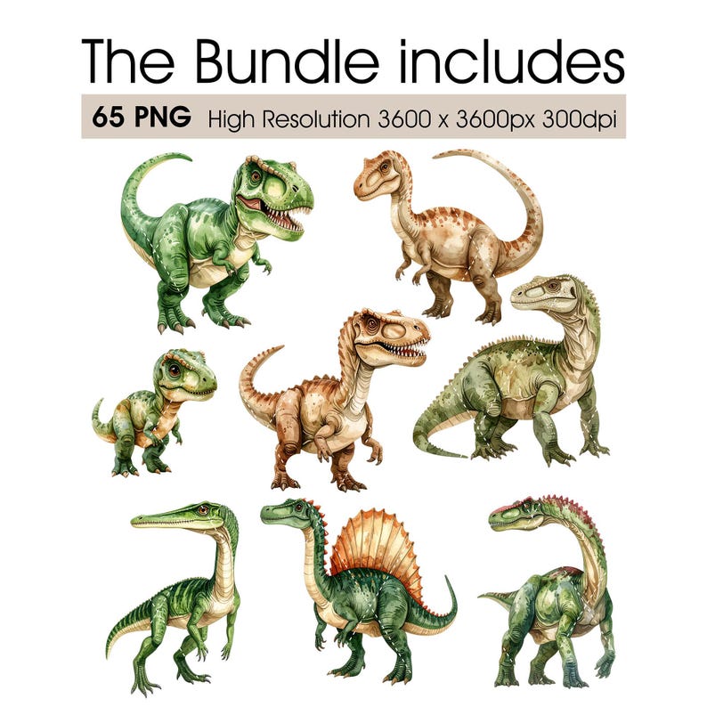 Watercolor Dinosaur Clipart Set – Realistic Jurassic Dinosaurs ...