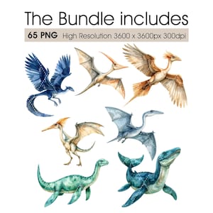 Watercolor Dinosaur Clipart Set – Realistic Jurassic Dinosaurs, Prehistoric Scenes Backgrounds, Kids Party, Nursery, Printable PNG Bundle image 6