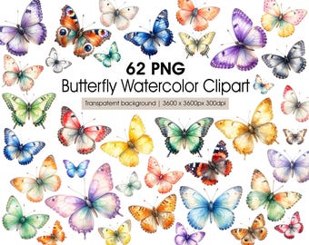 Watercolor Butterfly Clipart Set - Pastel Nursery Decor, Real and Fantasy Nature Insect PNG